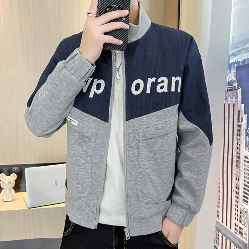 

New 2025 White Jaet Men's Spring Autumn Loose Sli Stand Collar Thin Workwear Sle Youth Faion Ci Life Polyester Fiber