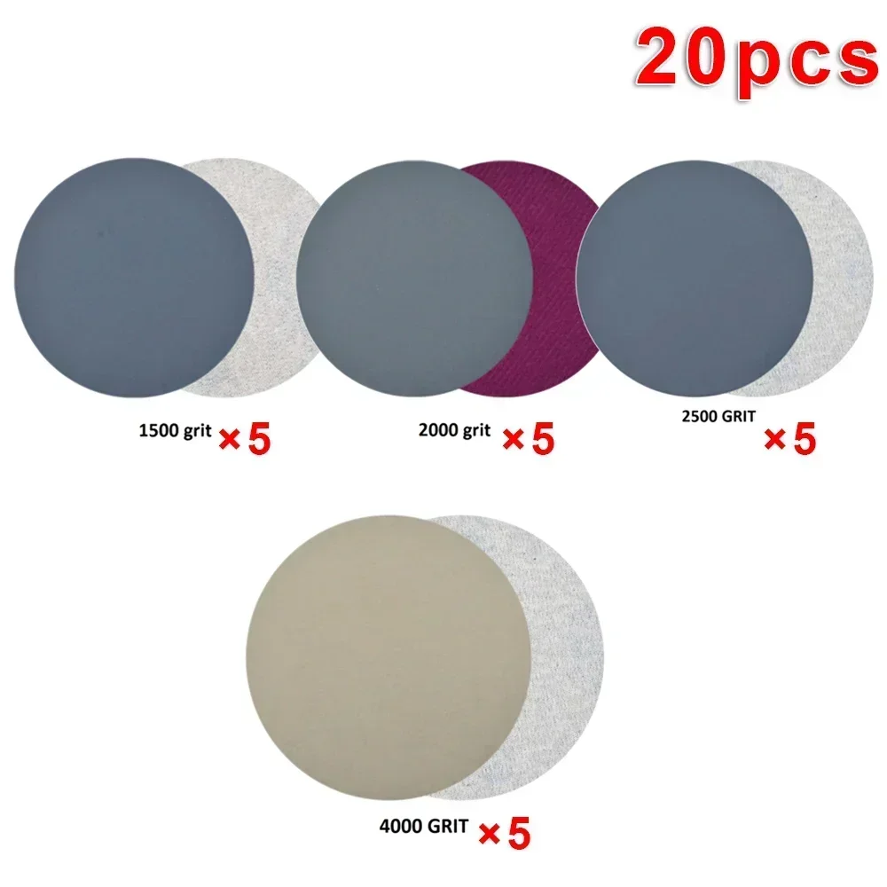 20pcs 3 Inch 75mm Hook&Loop Wet/Dry 1500 2000 2500 4000 Grit Sanding Discs Sandpaper Sander Abrasive Sand Sheets