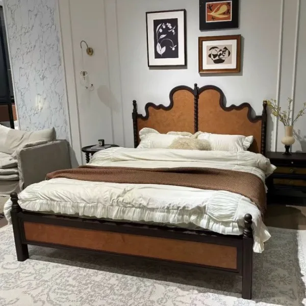 غرفة نوم فرنسية كلاسيكية بتصميم عتيق مزدوج على شكل فراشة إبداعية بطول 1.8 متر، سرير زفاف الأميرة