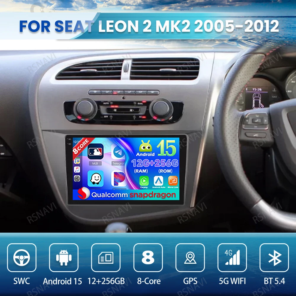 

Android 15 Car Radio For Seat Leon 2 MK2 2005-2012 Viedo Player BT 4G LTE 5G WIFI Multimedia Head Unit GPS Wireless Carplay Auto