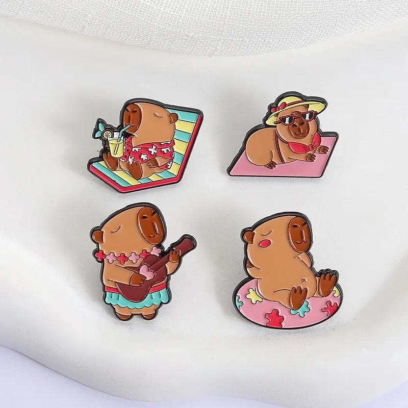 Cartoon Cute Finless Dolphin Metal Enamel Pin Holiday Style Capibala Brooches Lapel Badges Gift for Kids Friends