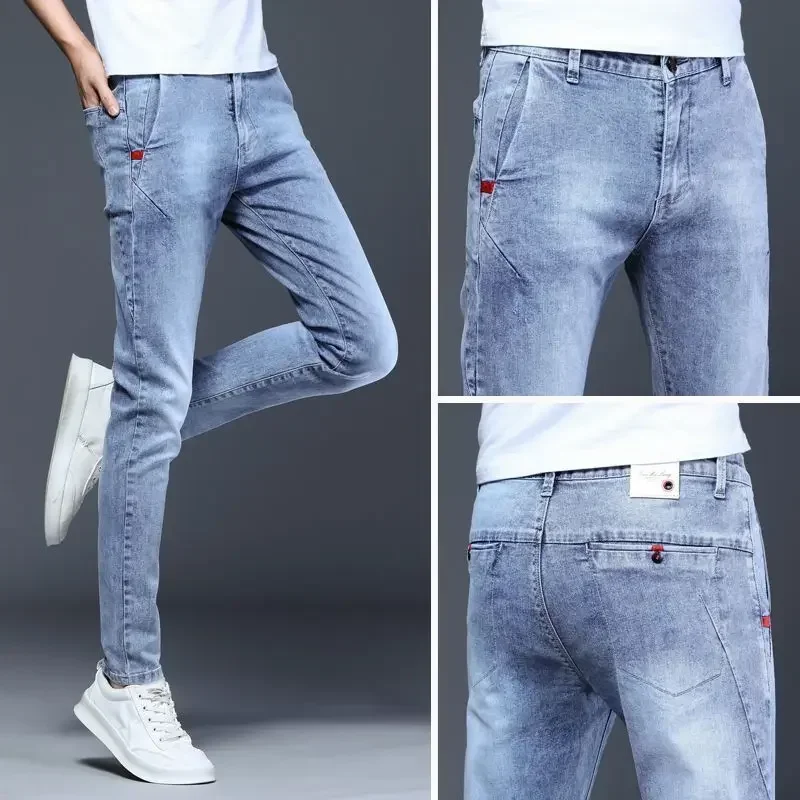 Slim Fit Men's Summer Thin Denim Jeans Elastic Casual Long Pants Korean Sle Versatile Nine Points Pants Youth Trendy Cotton...
