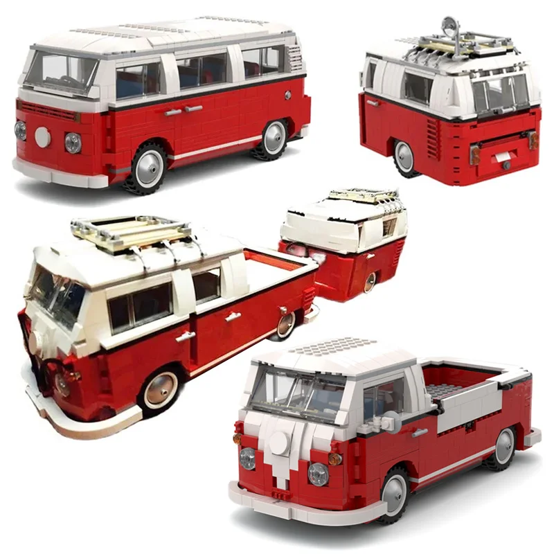 

НОВАЯ модель грузовика MOC T2 Doka, модифицированная из 10220, кемпер T1, караван, кемпинговые прицепы, автобусные автомобили, строительный блок, детские игрушки «сделай сам»