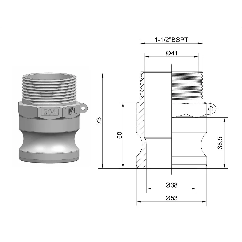 

1-1/2" DN40 Type F 304 Stainless Steel BSP Male Plug Quick Fitting Camlock Connector Groove Lock Coupler