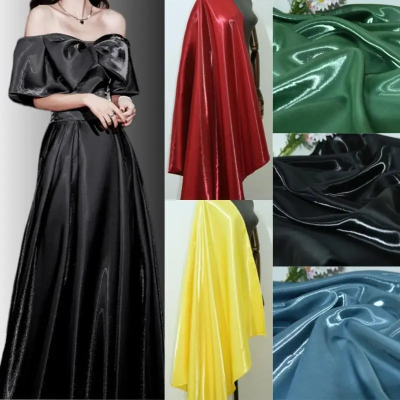 Black Luxury Glossy Metallic Liquid Satin Fabric Galaxy Water Gloss Satin Fabric for Suit Barbie Clothing Designer Materia