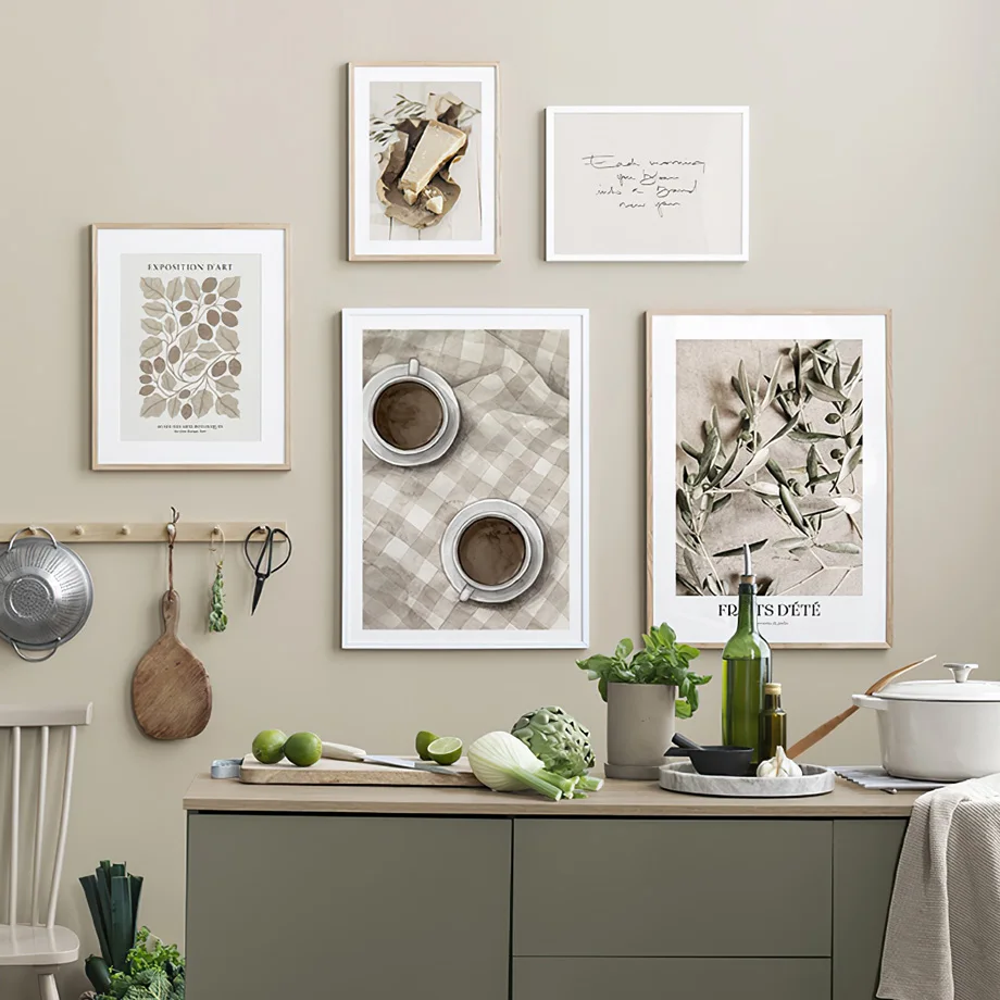 Alecrim, café, mantequilla, hoja de queso, cuadro sobre lienzo para pared de cocina, carteles nórdicos e impresión de imagen de pared para decoración para sala de estar