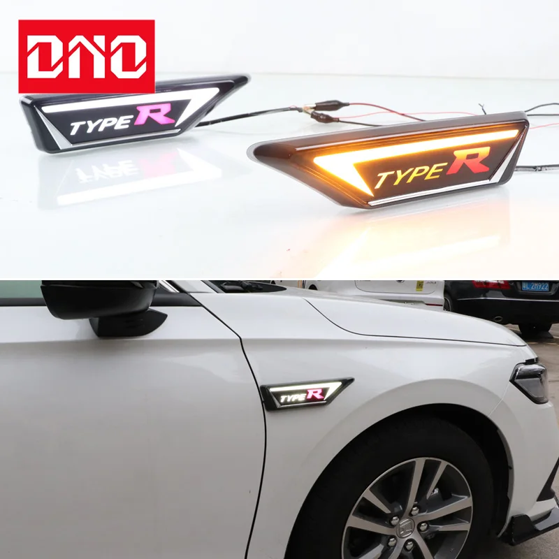 Car LED DRL Daylights For Honda Civic 2021 2022 Type R Yellow Turn Signal Daytime Running Headlamps Auto Driving Lamp Foglamps