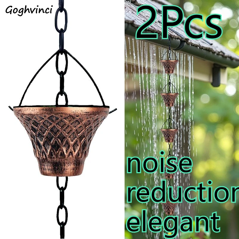 Rain Chains European Multi-Color Round Cup Garden Decorative Outdoor Elegant Water Drainage Easy Installation Durable 2Pcs