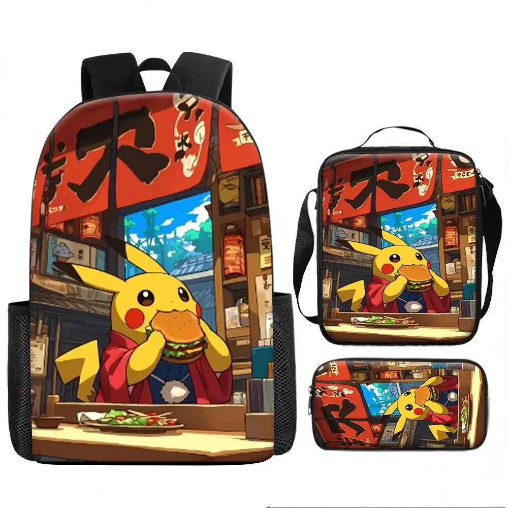 

Kids Bag,Pokémon,Pikachu 3pcs Backpack Set Japanese Street Food Umbrella Vintage Waterproof School Bag for Kids Travel Daily