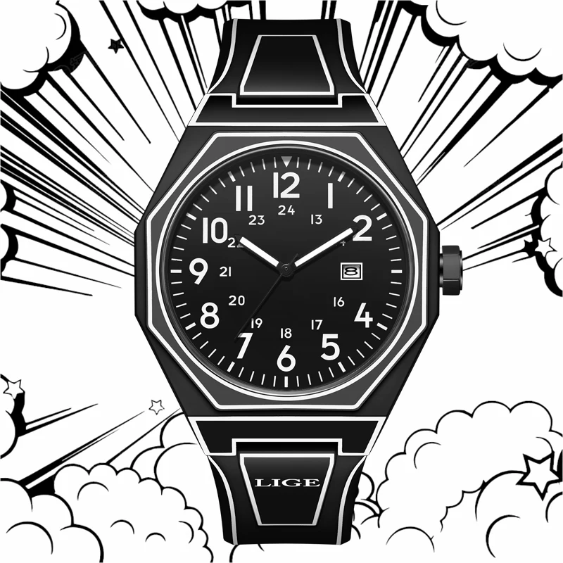 LIGE 2025 New Fashion Graffiti Design Mens Watch Creative Watches Men Sport Waterproof Silicone Quartz Wristwatches Reloj Hombre