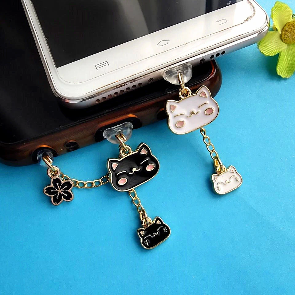 Funny Cat Dust Plug Charm Kawaii Cute Charge Port Plug For iPhone Type C Stopper Anti Dust Protection Cap Women Phone Pendant