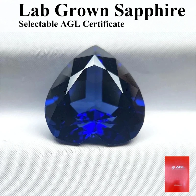 

Lab Grown Sapphire Heart Shape Royal Blue Color VVS1 Gemstone For Handmade Diy Jewellery Make Selectable AGL Certificate