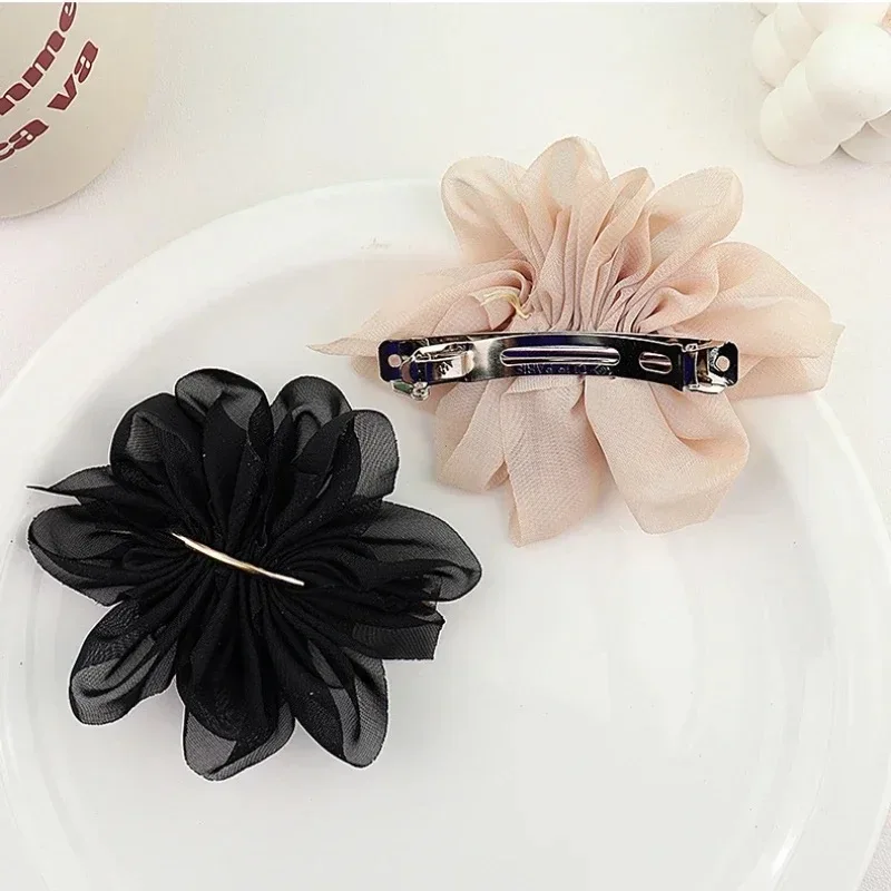 Korean Chiffon Flowers Hair Clip Women Back Head Ponytail Clip Super Fairy Temperament Sweet Elegant Girls Spring Clip Headdress