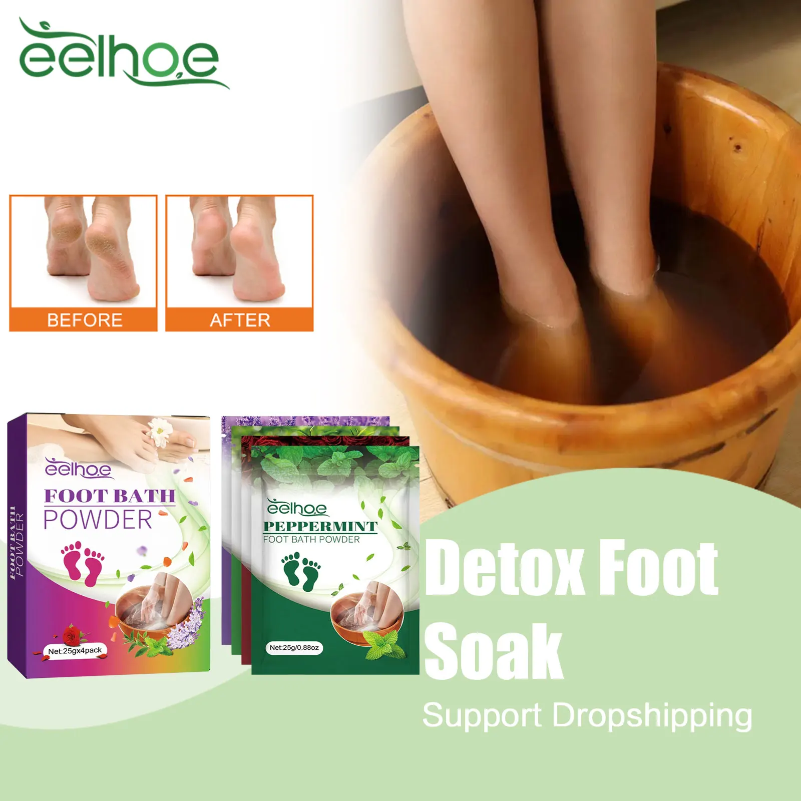 EELHOE Detox Foot Bath Powder Remove Toxin Dehumidification Relieve Leg Fatigue Swelling Body Slimming Shaper Foot Cleaning Soak