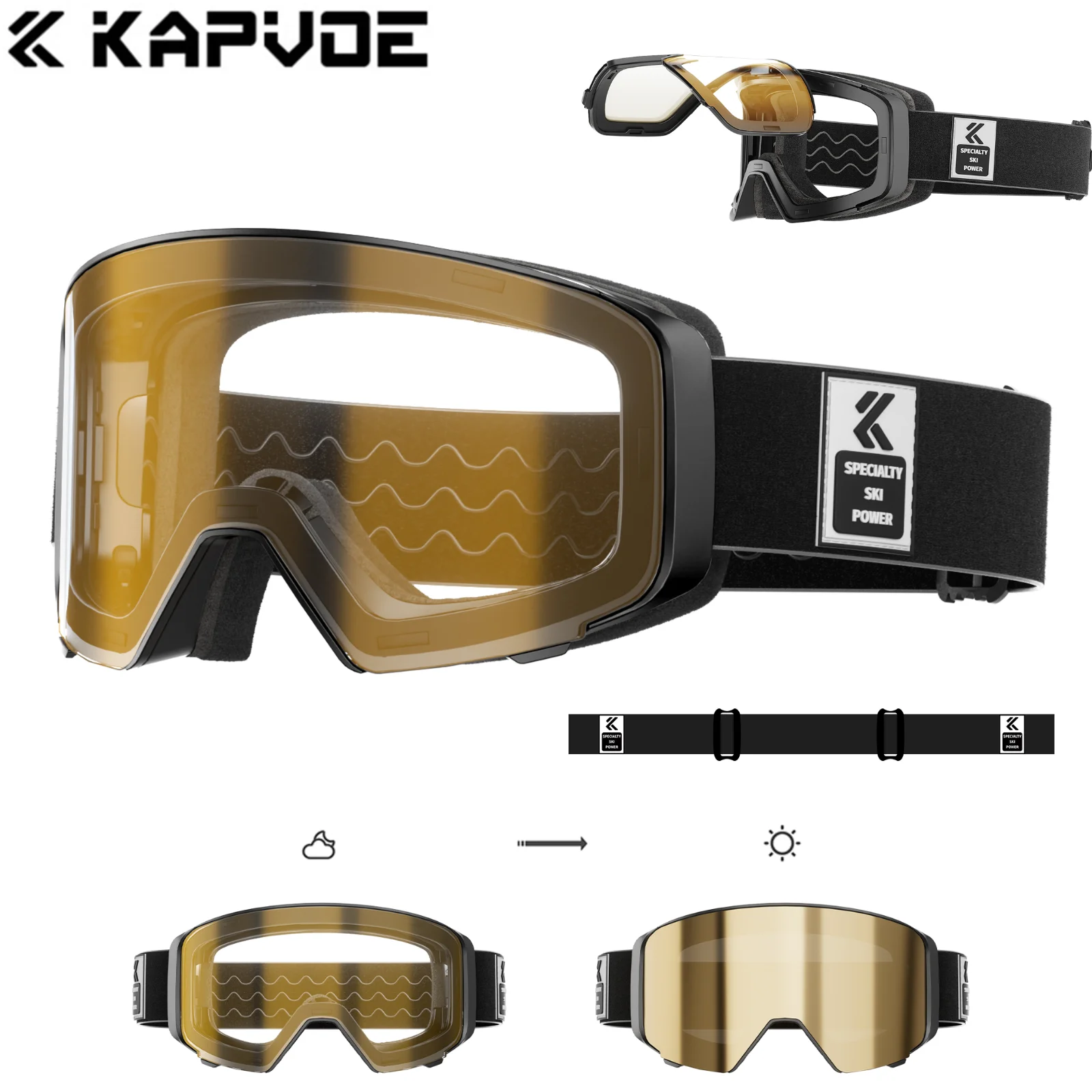 KAPVOE lunettes de neige photochromiques masque Anti-buée de Snowboard pour femmes lunettes de Protection UV400 motoneige hiver hommes lunettes de Ski