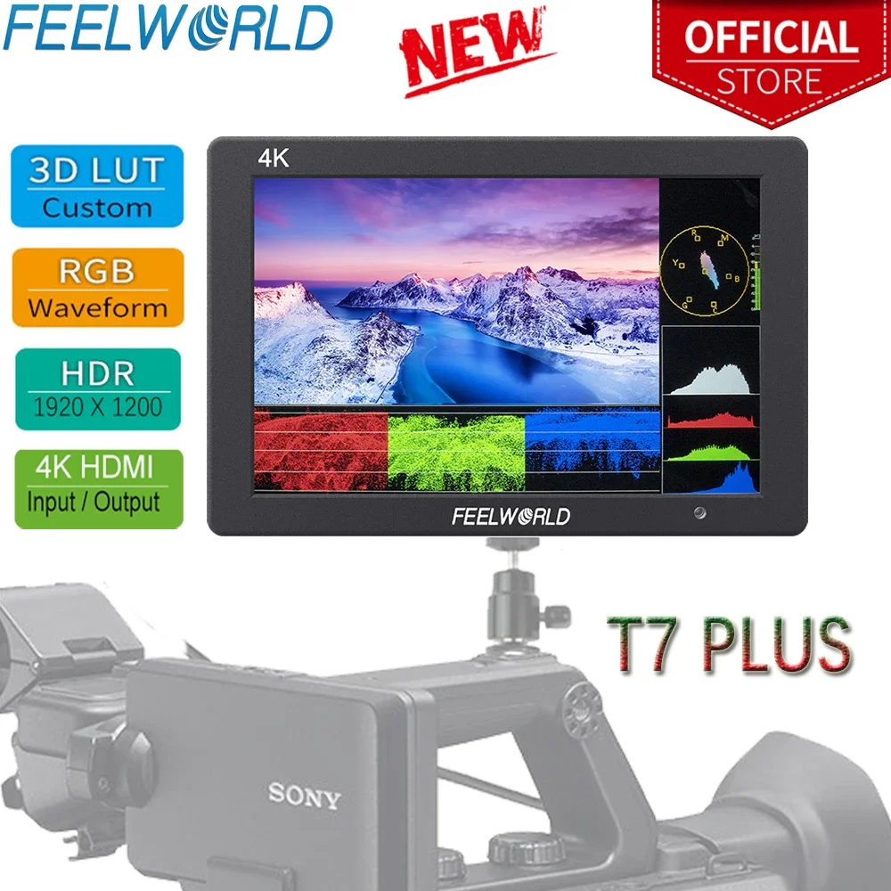 FEELWORLD T7 PLUS 7Inch 3D LUT IPS 1920x1200 On-camera Field Monitor Aluminum Housing  4K HDMI Input/ Output  For Video Shooting