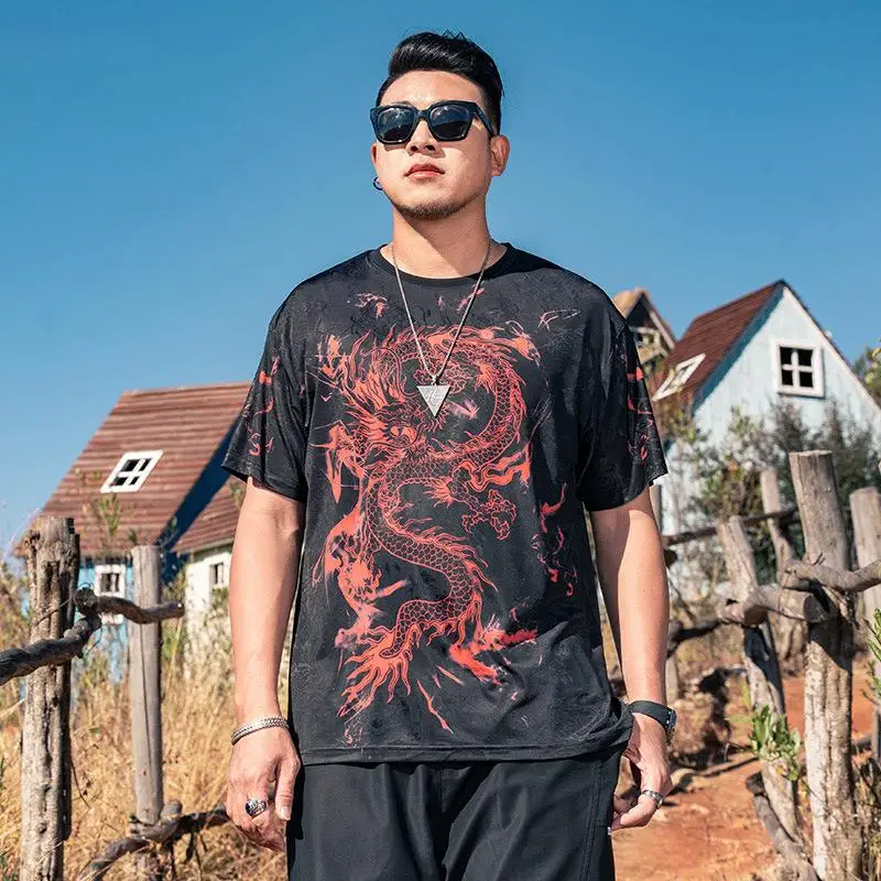 Retro tie-dye gradient dark floral 3D print men's short-sleeved T-shirt loose fit versatile outdoor short-sleeved top for summer