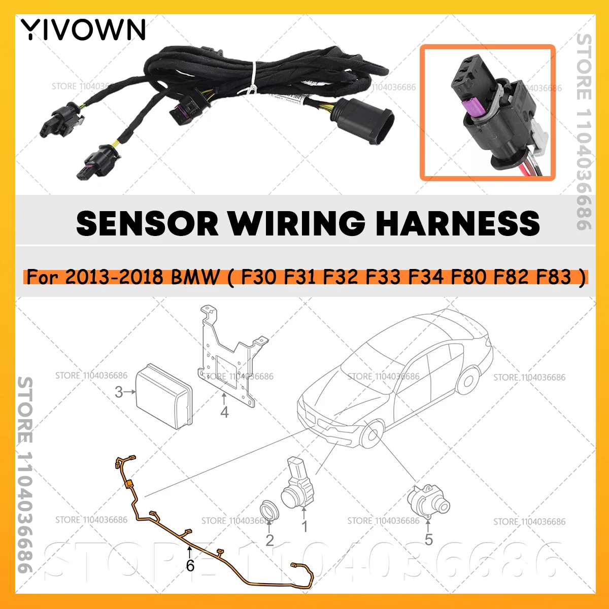 For 2013-2018 BMW 3/4 Series F30 F31 F32 F33 F34  F80 F82 F83 Front Bumper Parking Sensor Wiring Harness PDC Cable Plastic Metal