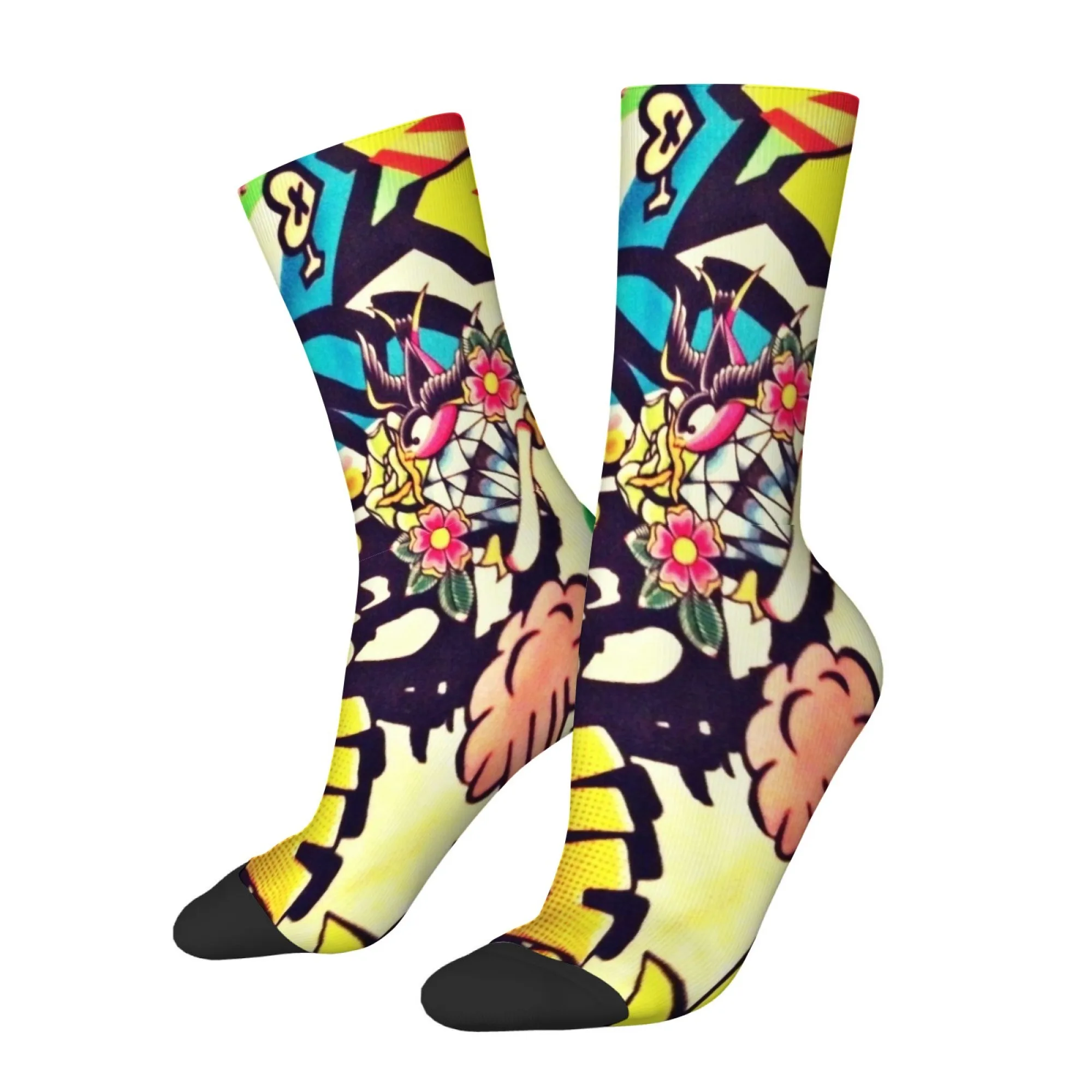 

American-style Tattoo-inspired Swallow Print Men's Mid-calf Socks Breathable Comfortable Soft Street Rebellious Harajuku Socks