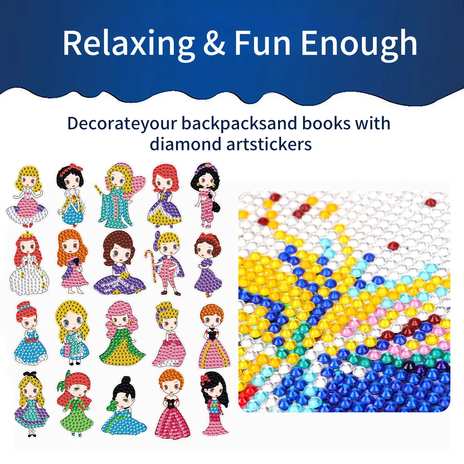 

Cartoon Princess Diamond Painting DIY Crystal Stickers for Children, Featuring Sparkling Rhinestones and Cute Character Designs