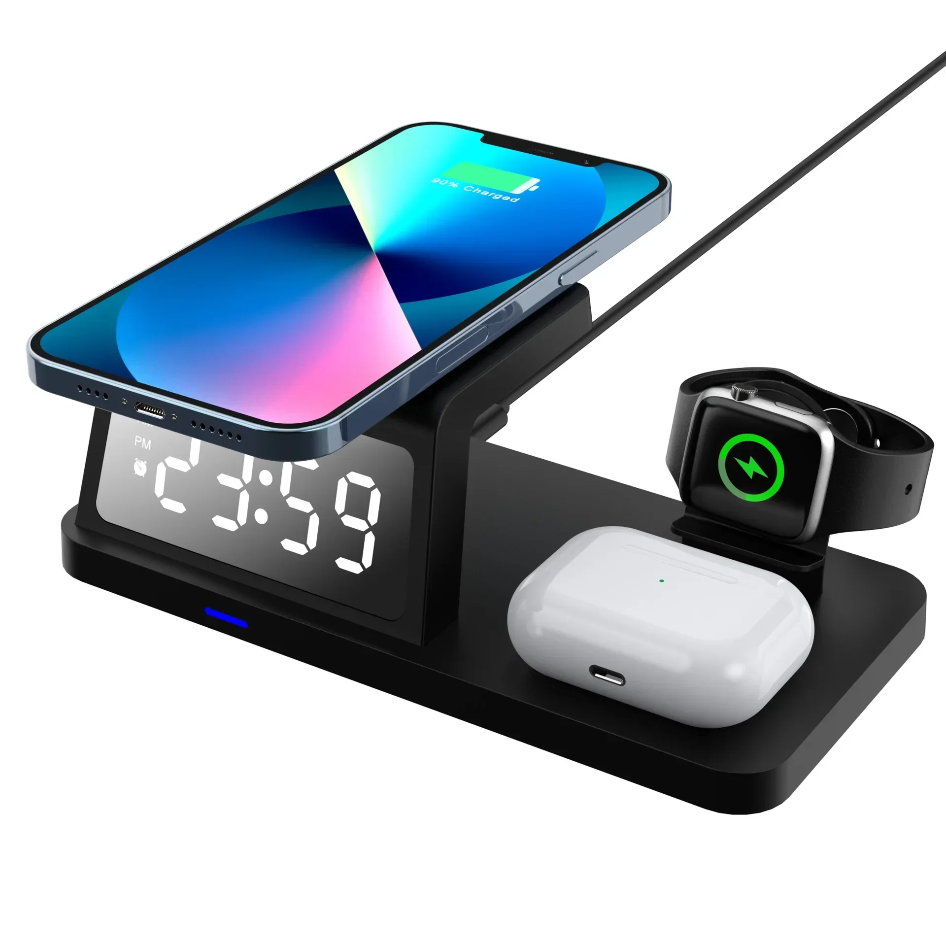 Fast Wireless Charger Charging Station 3 in 1 Wireless Charger Watch Phone Holder Mobile Phone Chargers Bedroom Desk Smartwatch