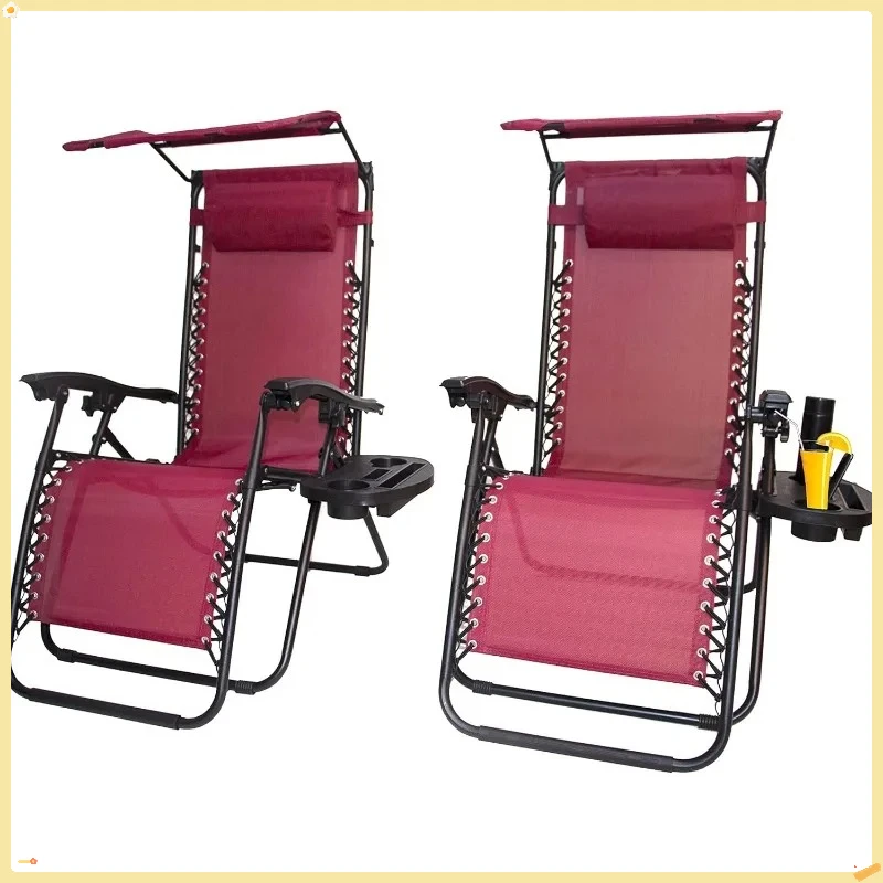 Paquete de 2 sillas Zero Gravity, sillones reclinables para patio con dosel ajustable y portavasos para adultos, salón de jardín de playa