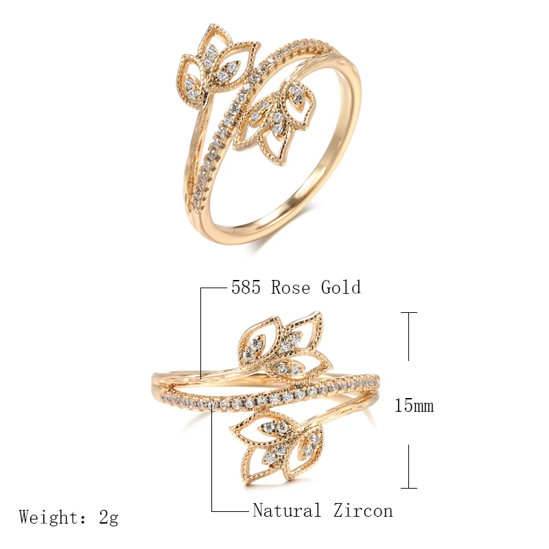 JULYDREAM Elegant Flower Double Zircon Women\'s Rings 585 Rose Gold Color Fashion Jewelry Wedding Party Vintage Accessories