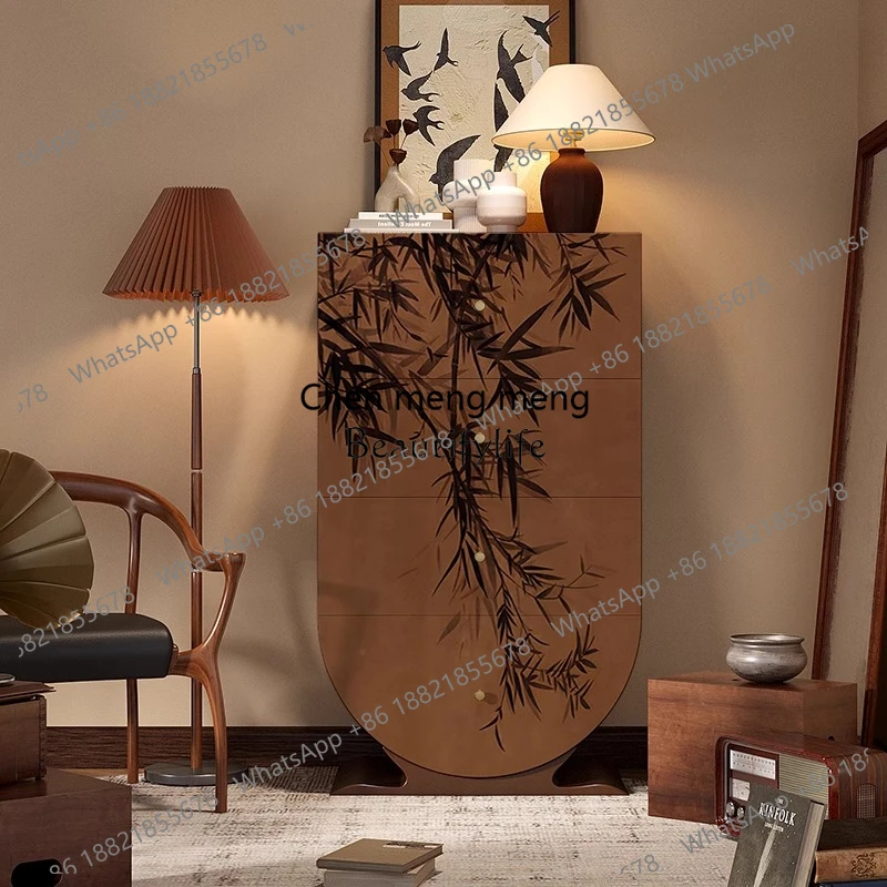 French Chinese Style Living Room Bedroom Storage Cabinet Golden Walnut Four-Drawer Storage Chest