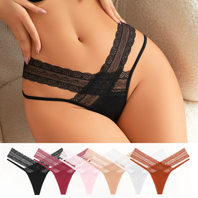 Sexy cintura baixa cruz amarrado calcinha de renda para mulheres, oco fora tanga, sem costura, respirável, aconchegante, cortado, calcinha íntima, S-XL