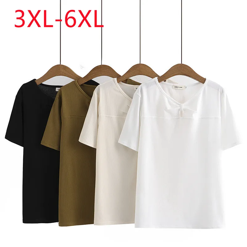 

New 2023 Ladies Spring Summer Plus Size Tops For Women Large Size Short Sleeve O-neck White T-shirt 3XL 4XL 5XL 6XL