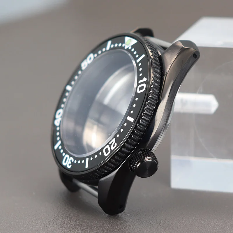 Caja de reloj nh35 negra de 42mm para Seiko NH35 NH36 NH34 NH38 4R36, movimiento de 28,5mm, esfera de cristal de zafiro, piezas de reloj modificadas, corona 3,8