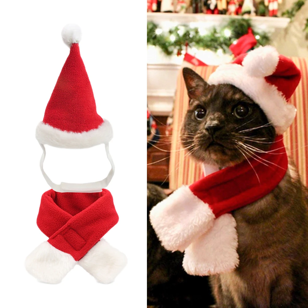 

Premium Pet Christmas Hat Scarf Set Soft Lining Traditional for Dogs Cats Party Favors Pet Christmas Party Favors