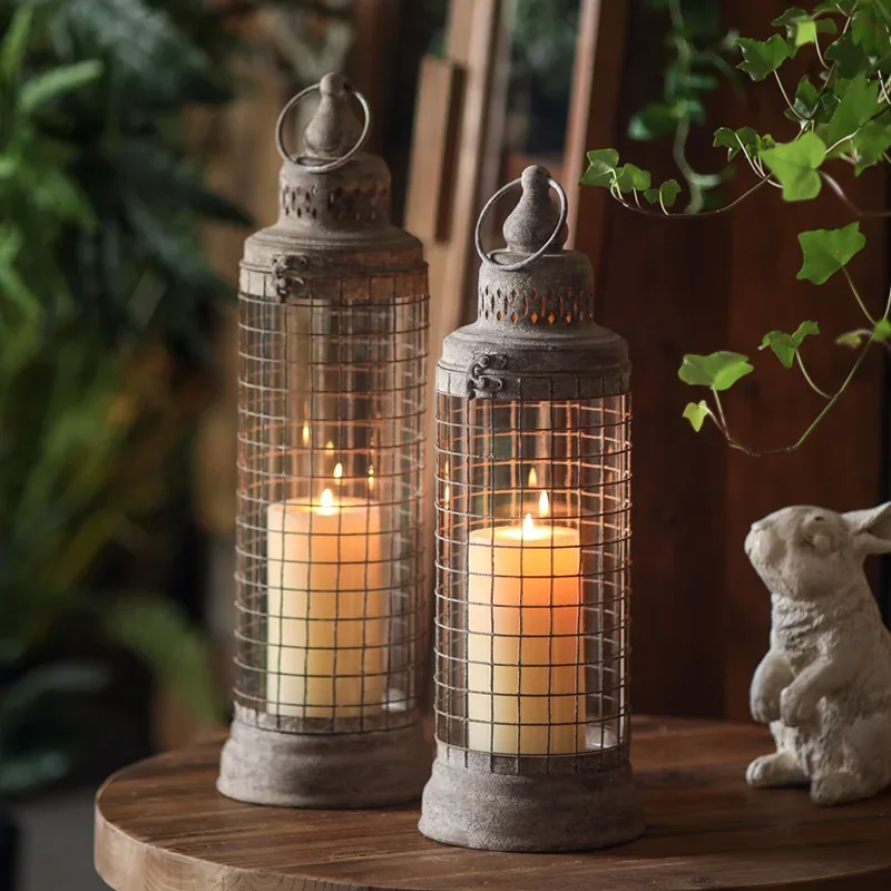 Rustic Iron Candle Lanterns, Vintage Glass Design, Decorative Lighting for Home, Garden, Rituals, Two Sizes Available