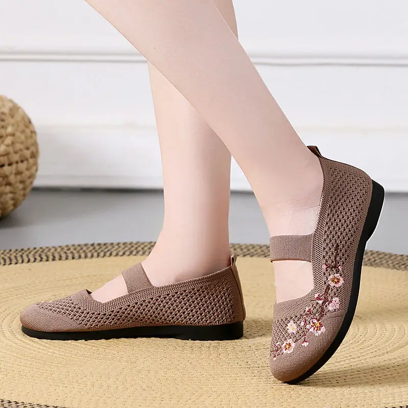 New spring lilac mary jane flats woman knit strappy soft breathable loafers comfortable womens walking shoes orthopedic sneaker