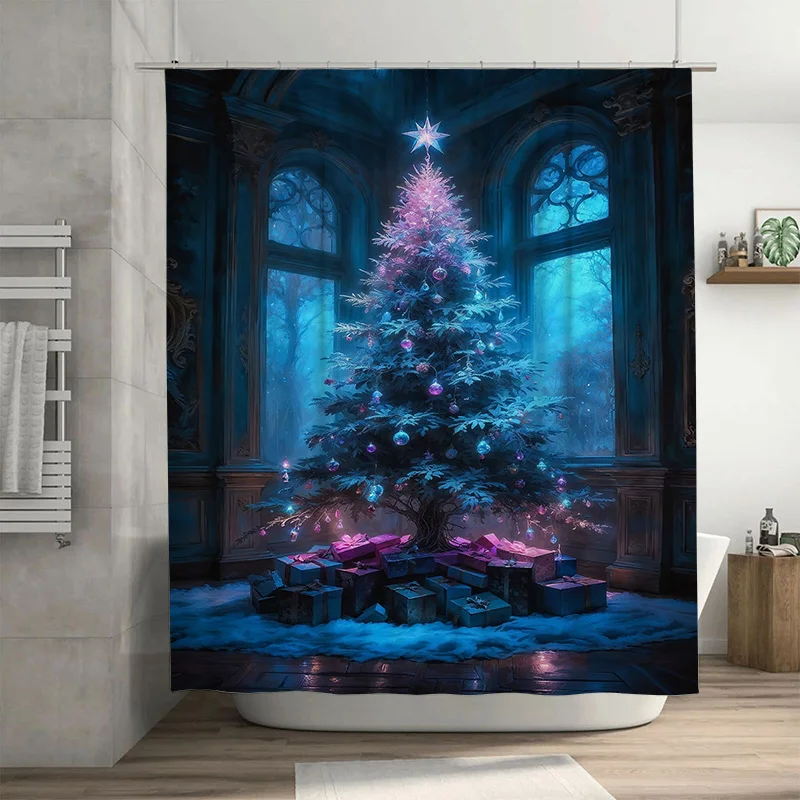 

Tuniu Мистический лес Рождественская занавеска для ванны Праздничная праздничная занавеска для душа Уютный лесной декор Волшебная зимняя сцена Домашний декор