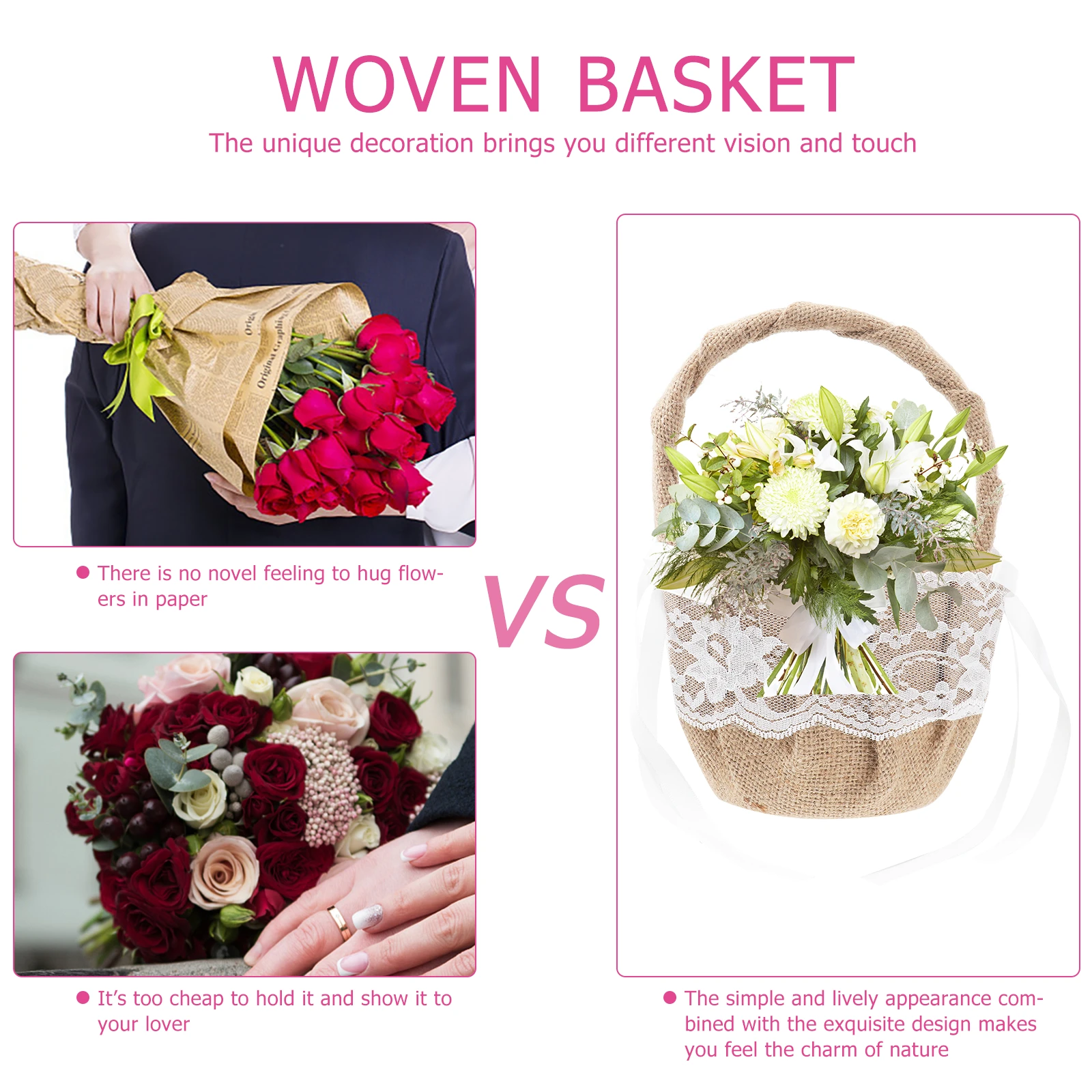 

2pcs Lace Flower Girl Baskets for Wedding Ceremonies Holding Flowers Rose Petals Decorated Ribbon Bowknot Storage Baskets Home