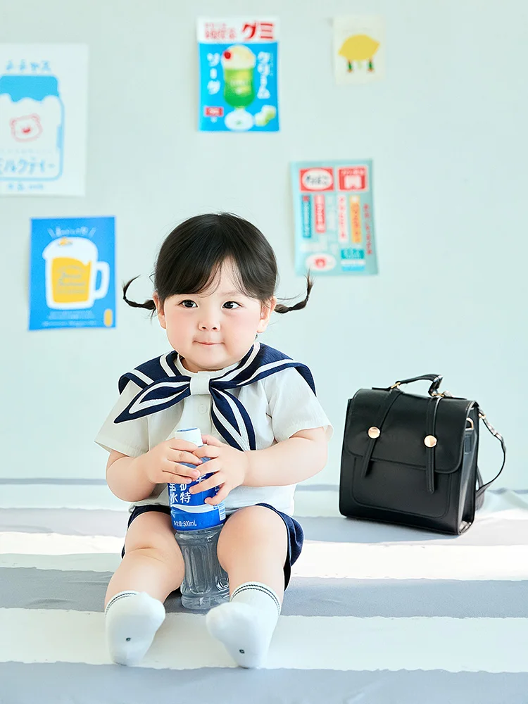 Ins Style Baby Photo Shoot Props Japanese Kawaii Sailor Outfit for Sweet 1 Year Old Baby Girl Pictures Decor Card Mini Bag Props