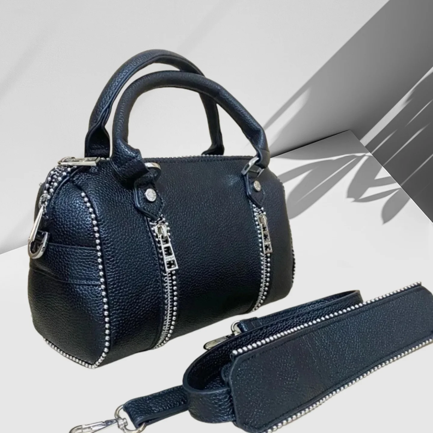 

Черная сумка через плечо в стиле ретро с заклепками | Новый стиль, модная женская сумка через плечо | Роскошная дизайнерская повседневная женская сумка-тоут