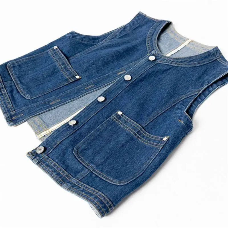Denim Vest Women's Spring Summer New Versatile Large Size Short Vest Jackets Buttons Knit Waistcoat Female Sleeveless Top