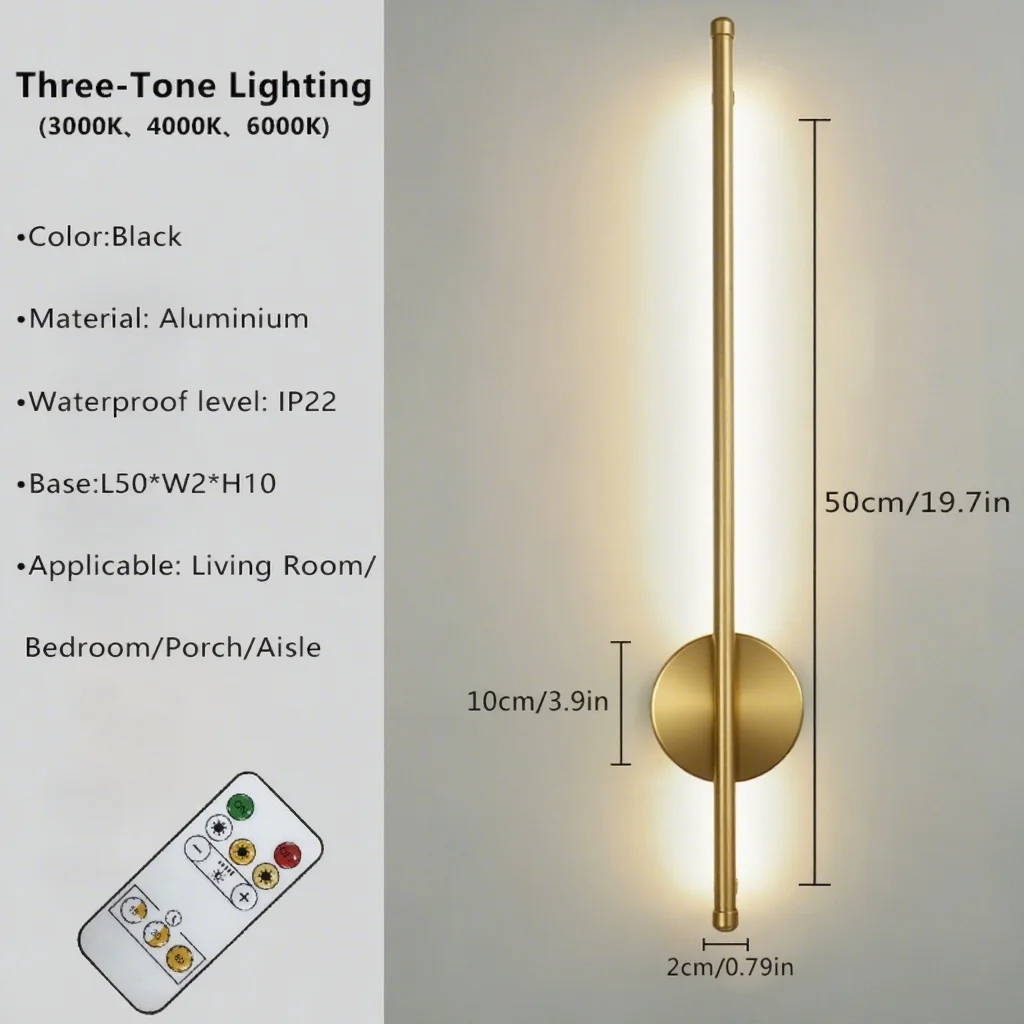 Magnetische oplaadbare 50-wandlamp zwart goud voor woonkamer slaapkamer hal studie trappenhuis garderobe LED-verlichting bedrading gratis