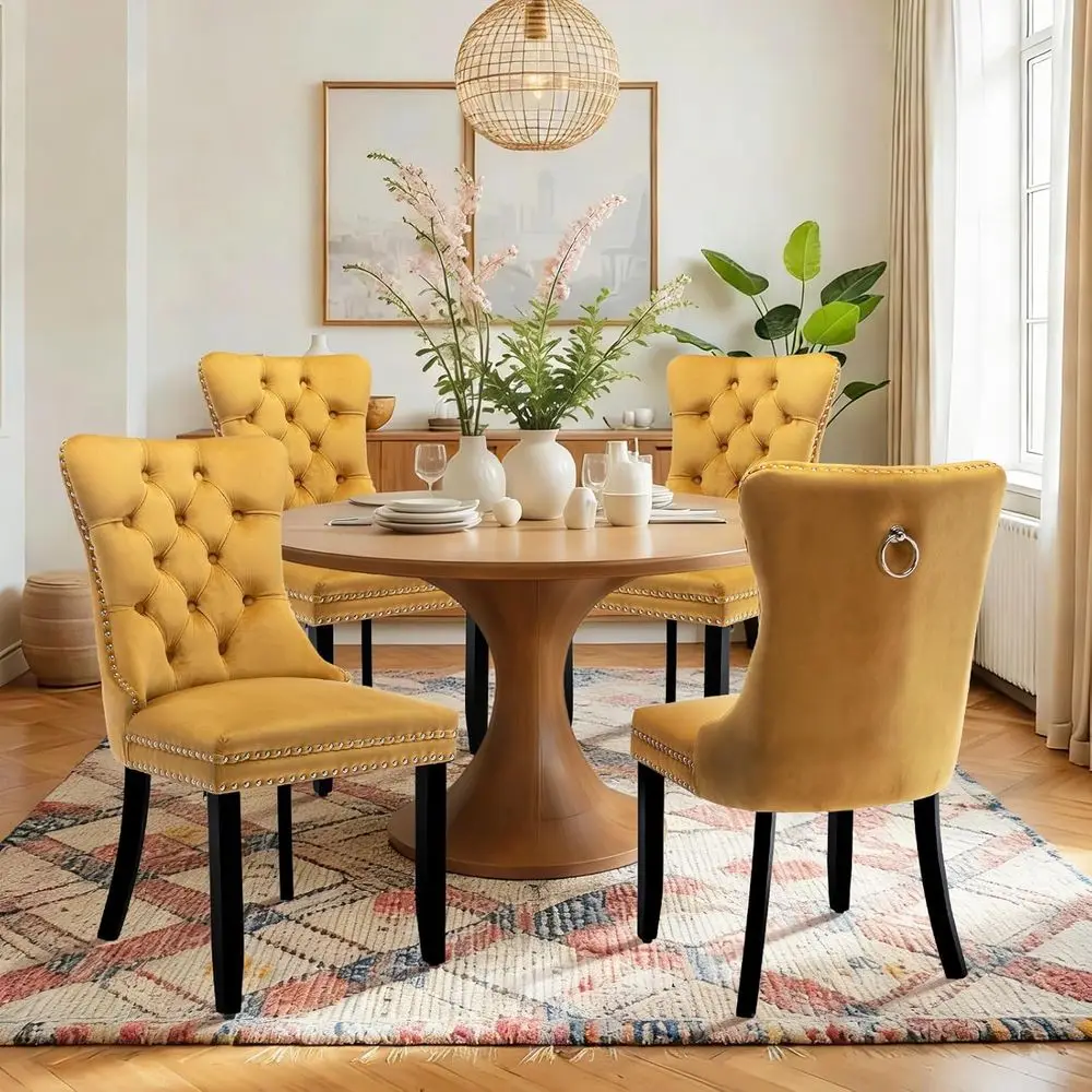 

Set of 4 Elegant Upholstered Dining Chairs with Nailhead Trim and Solid Wood Legs, Suitable for Home, Kitchen, or Restaurant, Go