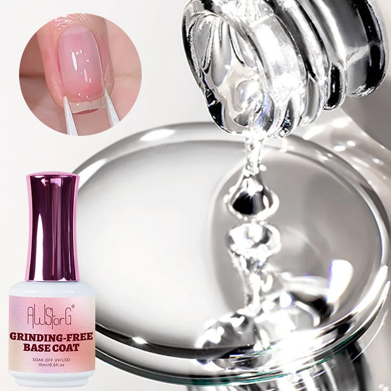 AWStorG 15ML Grinding-free Base Coat Gel Soak Off UV LED Gel Nail Polish Reinforcement Gel Semi Permanent Multifunction Gel Varn