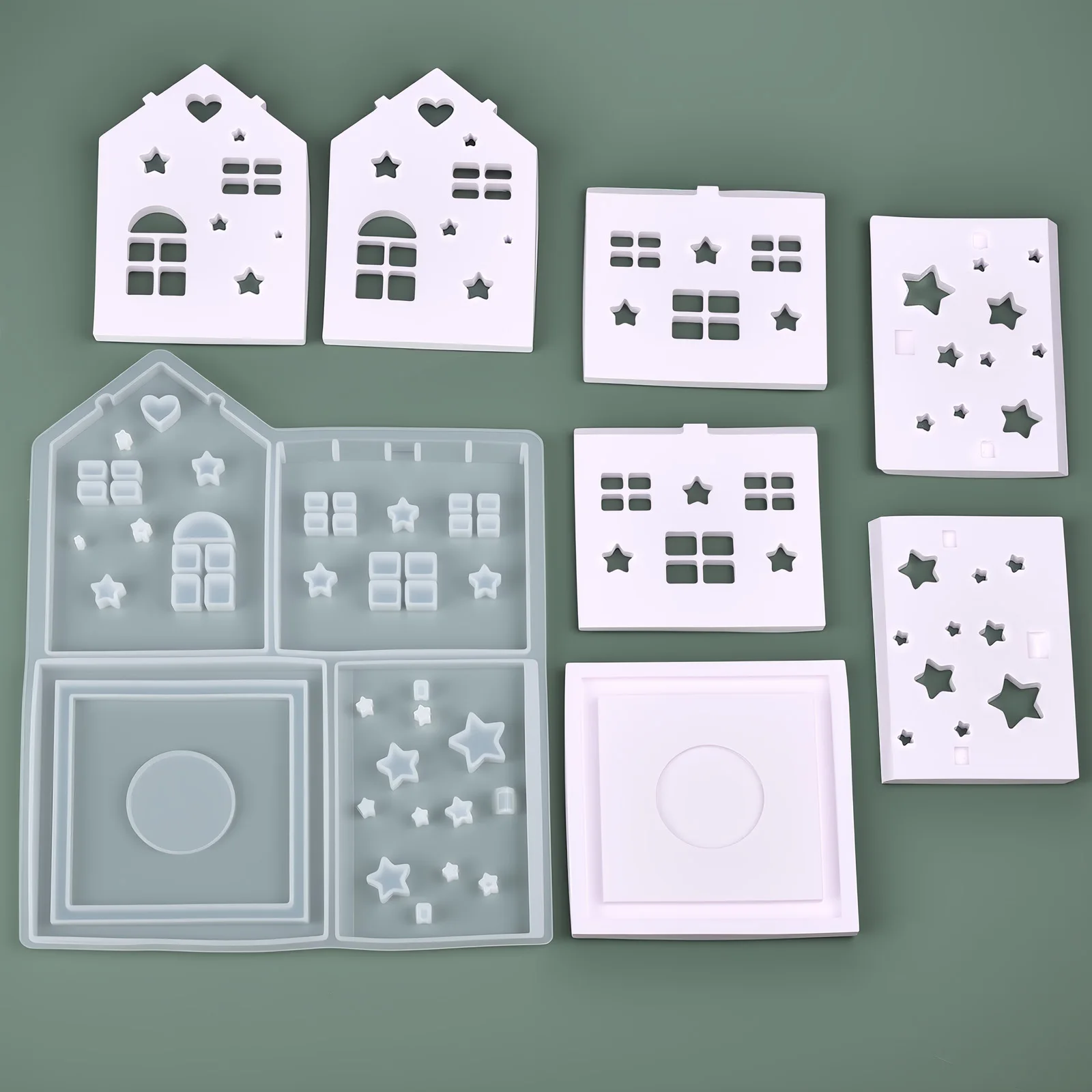 3D Haus Silikonform DIY Weihnachtsbaum Liebe Stern Haus Ornament Dekor Gips Epoxidharz Kerzenhalter Form Handwerk Herstellung