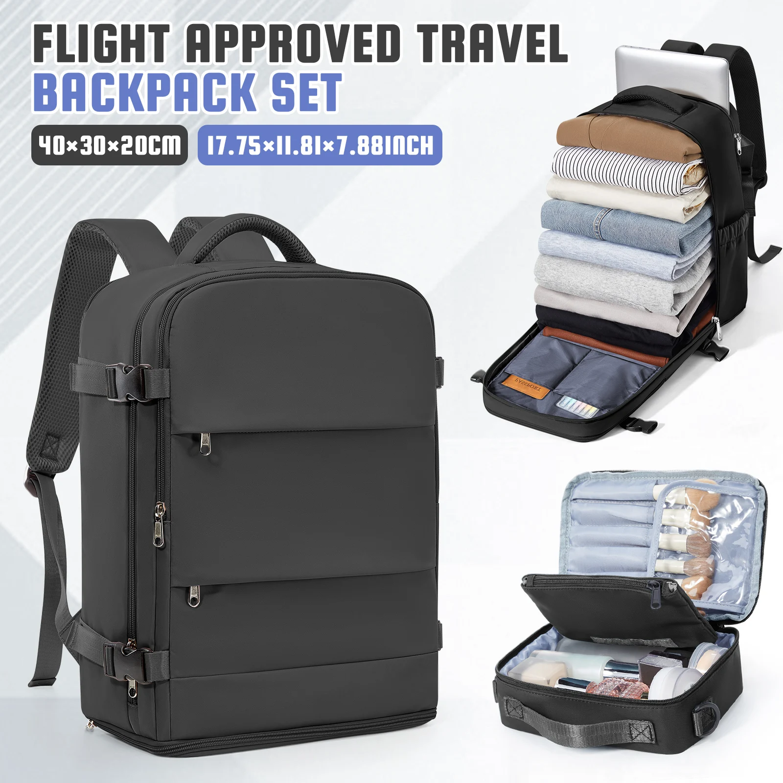 Clothing Storage Bag，Ryanair 40x30x20 Backpack，Wizzair Easyjet Carry-Ons Backpack，Cabin Luggage Bag With Toiletry Bag for Travel