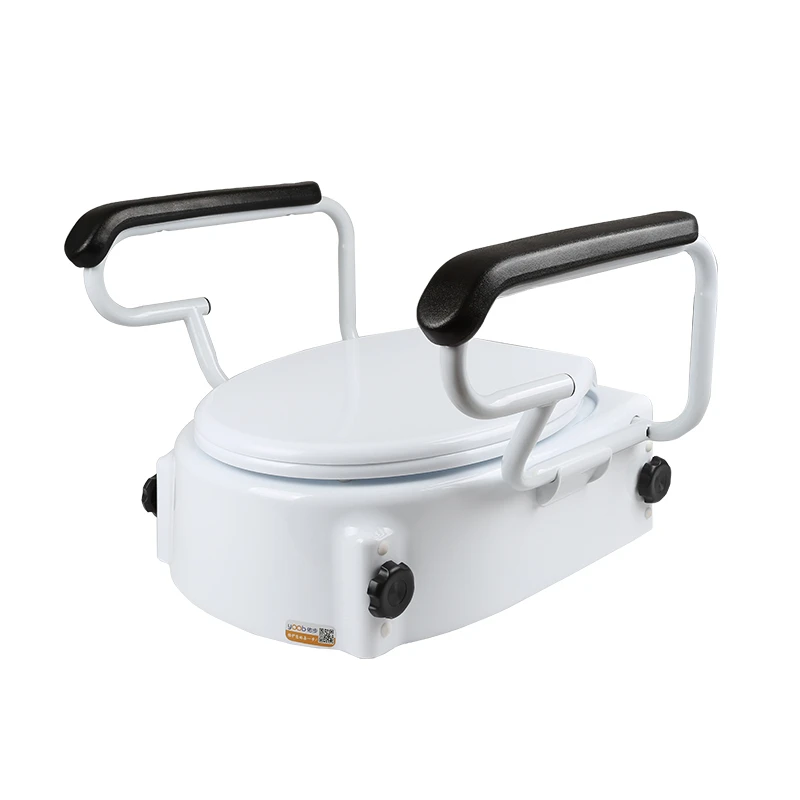3-Level Adjustable Raised Toilet Seat with Flip-Up PU Armrests & Lid, Easy Install Toilet Height Extender for Elderly Handicap