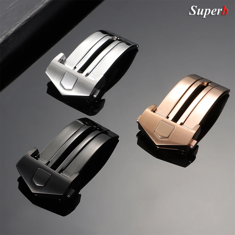18mm Watch Buckle for TAG Heuer Strap Stainless Steel Folding Clasp for Leather Watchband Replacement Double Button Clasps