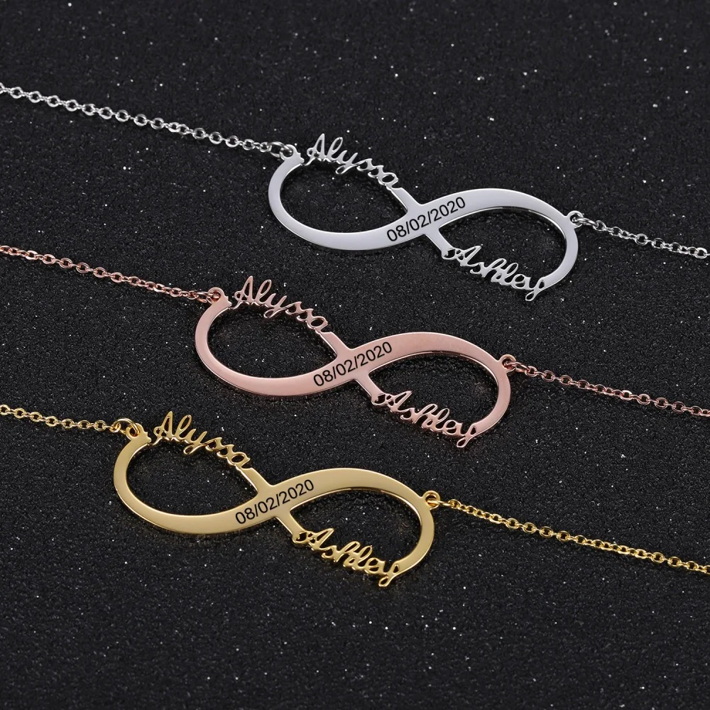 

LeeChee Infinite Two Names Custom Name Necklace Engraved Date Stainless Steel Personalized Anniversary Gift