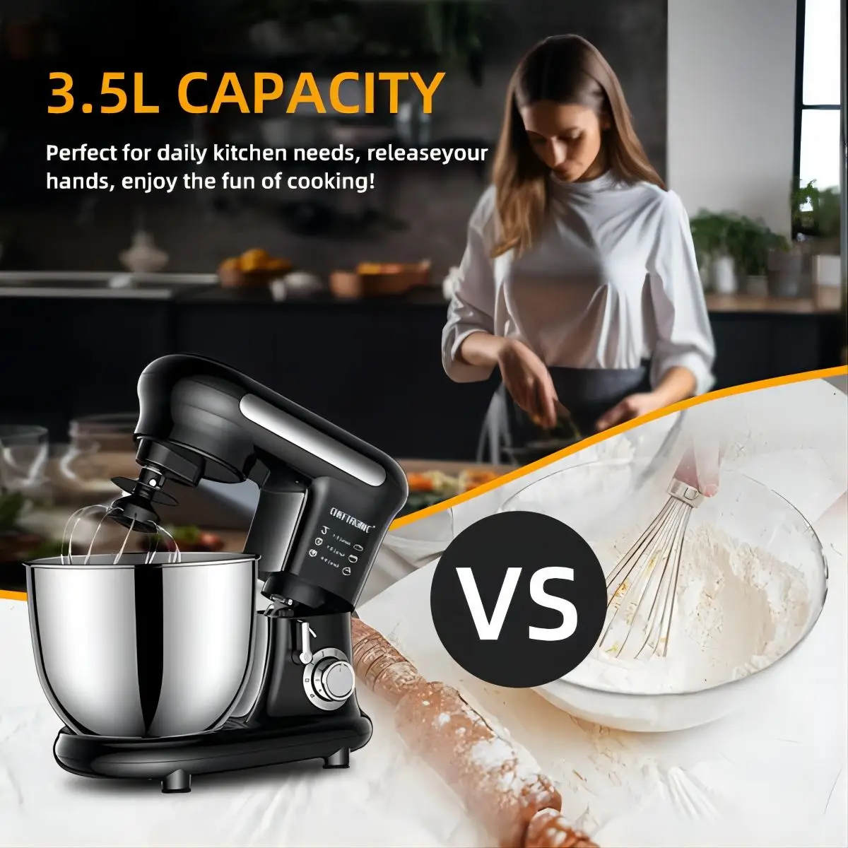 1pc Stand Mixer, Tilt-head Mixers, Kitchen Electric Dough Mixer, For Household Aids, 1000W 3.5L Stainless Steel Bowl (UK plug）