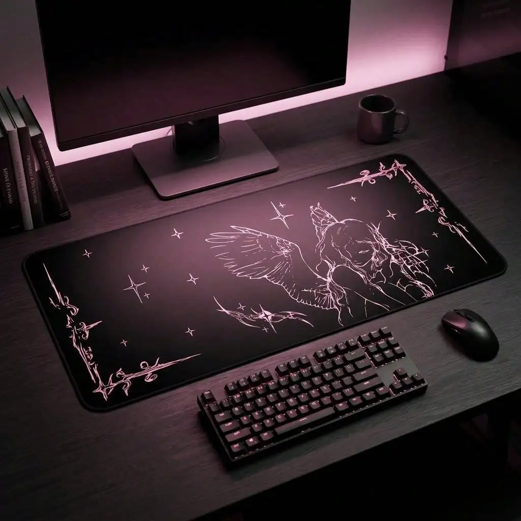 Crying Angel Illustration Desk Mat | Gothic Angel Mouse Pad, Gaming Mouse Pad, Desktop Decor 31.5
