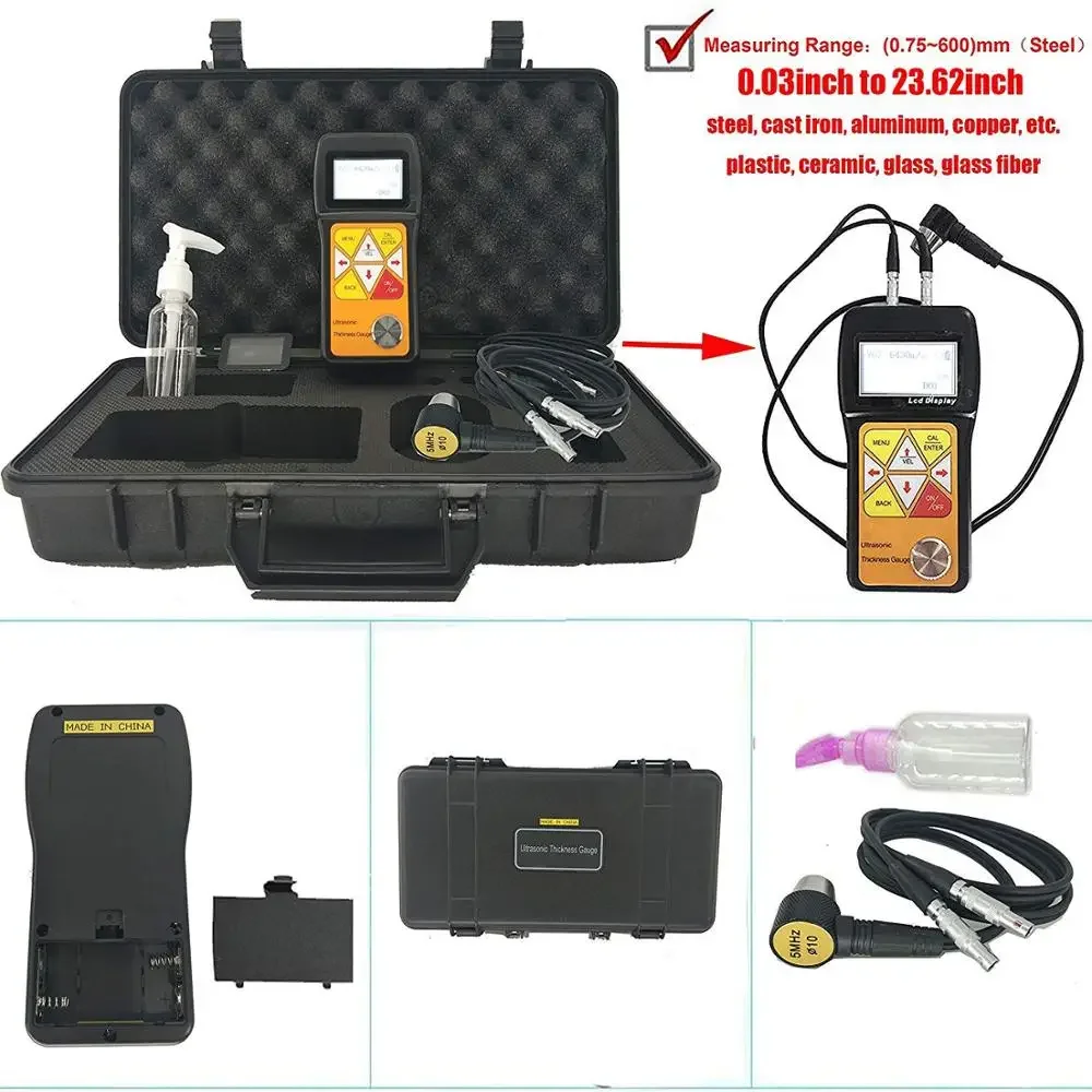 VTSYIQI Ultrasonic Thickness Gauge Tester Meter with 0.75 to 600mm (in Steel) for Metals Plastic Ceramics Testing